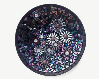 Beautiful Mosaic Bamboo Bowl - Black and Purple