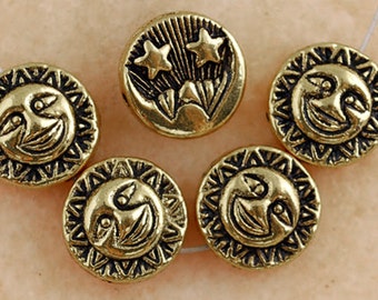 12mm Dark Gold Sun and Moon Beads (10pcs) Gold Plated Metal Beads