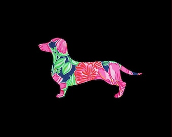 Dachshund Doxie Vinyl Preppy Print Car Decal in Your Choice of Sizes and Patterns!