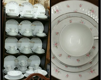Vintage Noritake china set in the Mabel pattern (place setting for 12)