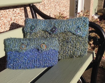 Colourful Cosy Modern Cushion Set in blues and greens with handmade groovy buttons
