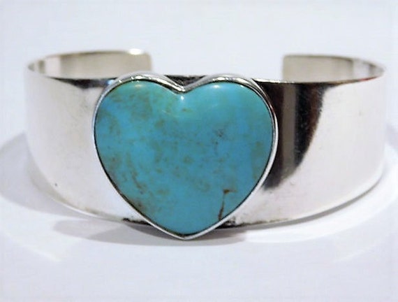 Vintage Turquoise Cuff / Turquoise Heart Cuff / Jay King / Sterling Silver