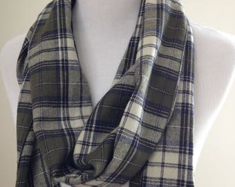 Green Plaid Flannel Scarf, Kale Flannel Scarf, Green Plaid Scarf, Kale Plaid Flannel, Plaid infinity Scarf, Olive Infinity, FREE SHIPPING