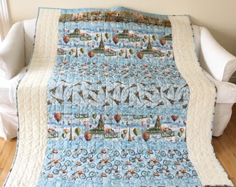 Paris Cafe Eiffel Tower Large Lap Quilt Throw Quilt Handmade Homemade 59 x 72 inches Free Shipping Canada and USA