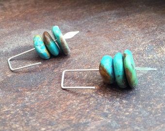 Turquoise Earrings, Turquoise and Silver Earrings, Minimalist Earrings, Modern Earrings, Minimalist, Modern Turquoise Earrings