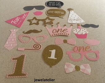 first birthday Photo Booth Props 20 Piece Set - Party Photo Props - baby girl birthday Party Favor, 1st baby girl props , 1st birthday props