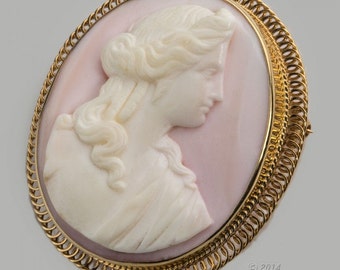 Vintage 14k shell Cameo brooch-pendant. pnfn105(e)