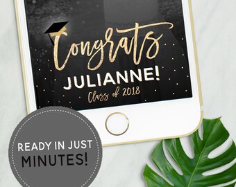 Graduation Snapchat Filter, Snapchat Filter Graduation, Grad Geofilter, Gold Graduation Party Filter, Grad Geofilter, Graduation Party Decor