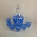 Decanter Set, Clear Glass Pitcher with Set of 6 Cordial Glasses, Blue Crisscross Decal Design