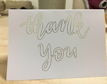 Thank You Greeting Card, outlined - customisable hand lettering, foiled