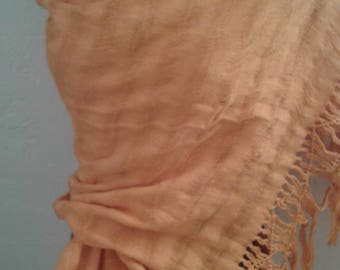 Vtg 90s Orange Woven Cotton Shawl from Mexico