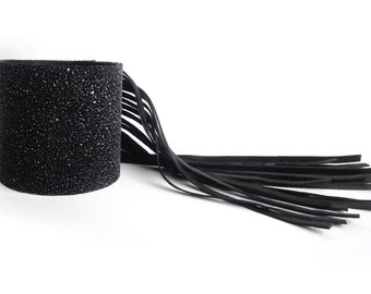 Leather bracelet black cuff FRINGE