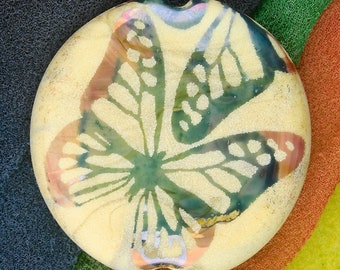Lampwork Beads "Butterfly Wings" Handmade Sandblasted Glass SRA ~ Watercolour Iridescent Lustre Bead ~ Warm Neutrals