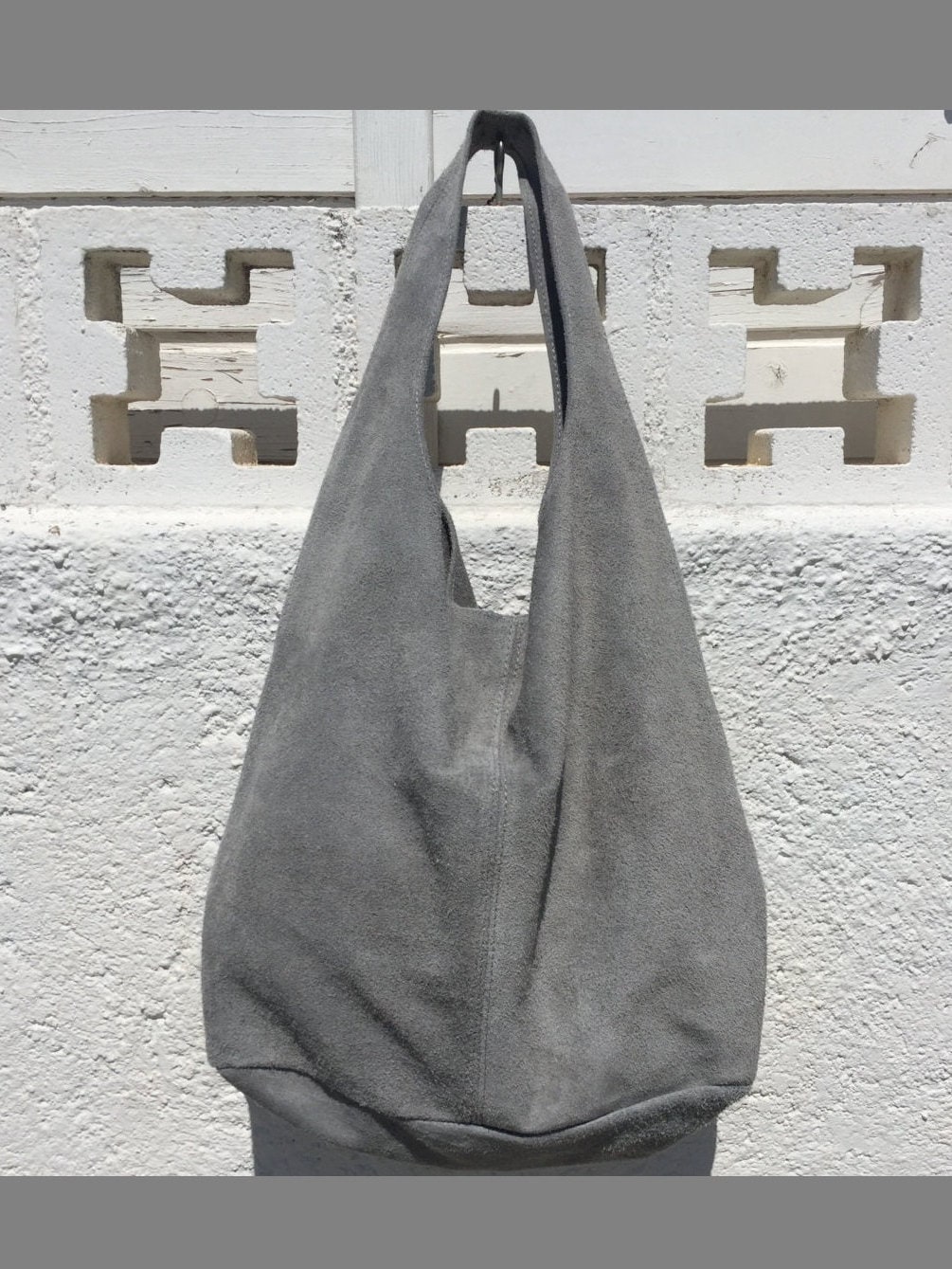 Grey Suede Hobo Bag