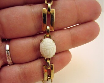 Scarab bracelet. Vintage scarab bracelet. Vintage jewelry. Gold bracelet. White scarab jewelry. Egyptian jewelry. Gift for her.