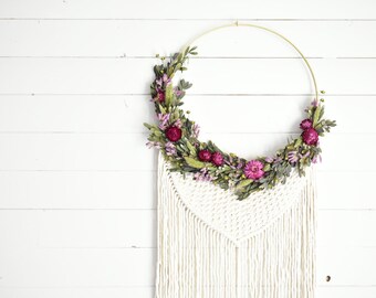 Dried Floral/Myrtle/Wallhanging/Macrame/Floral Ring/Hoop Wreath/Boho/Floral Wreath