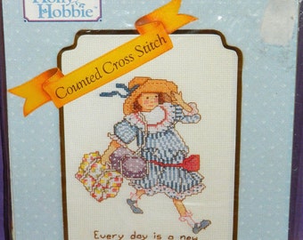 vintage Holly Hobbie Every Day Is A New Adventure Counted Cross Stitch Kit 55205 1990