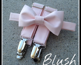 Blush/ Petal Bow Tie and Suspender Set for men, boys, toddlers, and babies. Sent 1-3 business days after you order