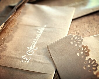 Customizable Paper bags with lace edge and stamp with ability to tag and small springs (5 BAGS TO PACK)