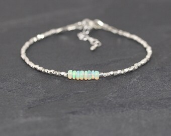 Ethiopian Welo Opal & Sterling Silver Bracelet. Dainty Beaded Bracelet. Delicate Gemstone Stacking Bracelet. Natural Genuine Opal Jewelry