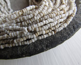 MINI beige white seed beads, glass beads opaque rustic color organic tube barrel spacer indonesian 1 to 2mm /44 inches, 7ab1-3