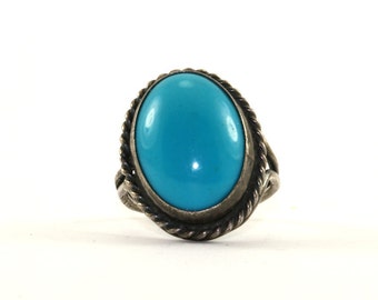 Vintage Blue Stone Cable Frame Ring 925 Sterling Silver RG 1128