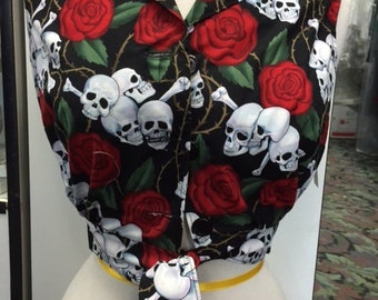 XSMALL: 40s Inspired Blouse--Skull and Roses