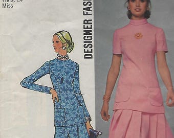Vintage 1971 Simplicity 2 Piece Dress Pattern 9668 Miss Size 10