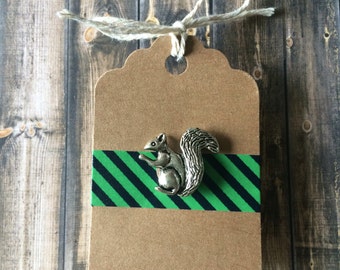 Squirrel Lapel Pin / Tie Tack - Antique Silver Tone - Tack Backing with CLutch Clasp