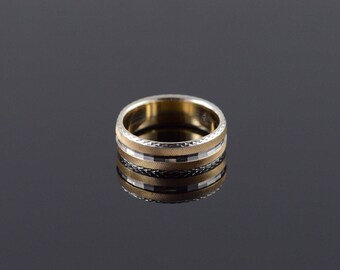 14k 6.1mm Two Tone Engraved Wedding Band Ring Gold