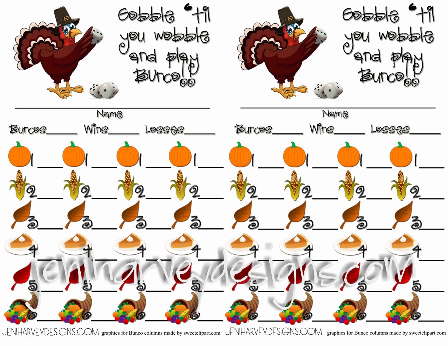 Free Thanksgiving Bunco Score Sheets Printable