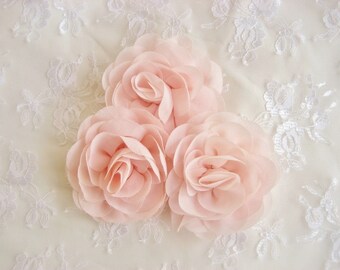 Blush Pink Chiffon Flowers - 3.5" Blush Pink Hand-dyed Blush Flowers Wedding Sashes, Bouquets Blush Chiffon Flowers