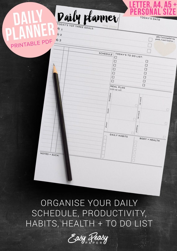 Daily Organizer PRINTABLE Planner Pges Ultimate TO DO List A4