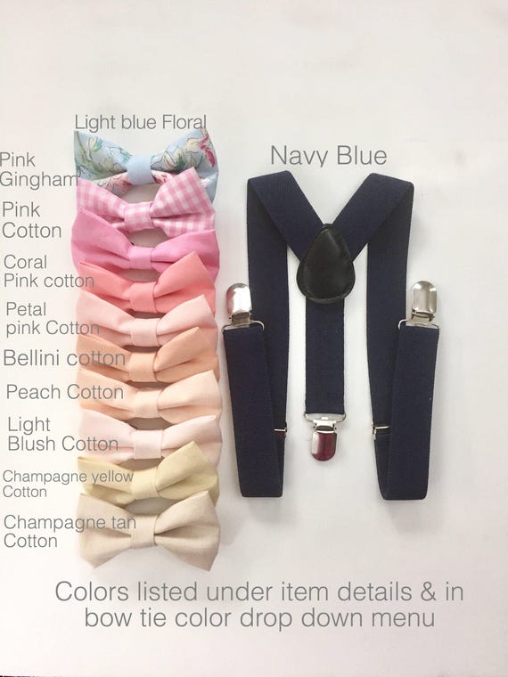 Blush Pink Bowtie Navy Blue Suspenders Set for baby toddler