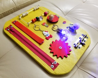 Travel Busy Board. Activity board, early development Montessori educational toy.