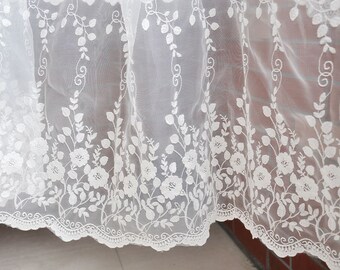 51" Width Floral Embroidery Lace Fabric by the Yard