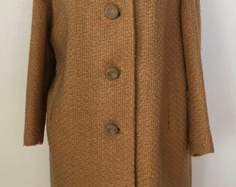 Vintage Woven Wool Long Coat Size M c.1955