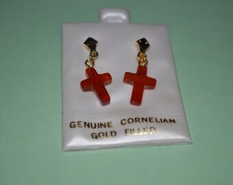 Beautiful Vintage 1970's-80's Carnelian Cross earrings. (1017019)*