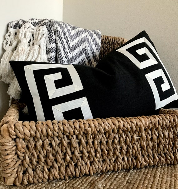 Black Greek Key Pillows Black and OffWhite Pillows Black