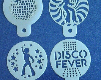 Pack of 4 1970s Theme / 70s Disco Fever Party Cupcake Stencils