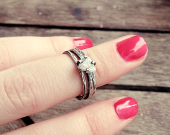 Raw diamond ring, raw white diamond ring, diamond ring, promise ring, engagement ring, raw stone, rough diamond ring, natural diamond ring
