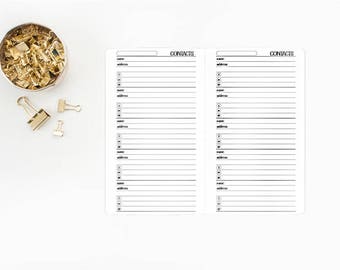 Contacts Address Book Traveler’s Notebook Insert refill - Personal, B6 Slim or Standard size - number tracker - phone call - mobile number