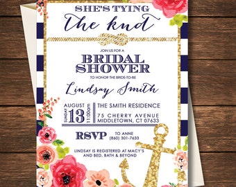 Nautical Bridal Shower Invitation, She's Tying the Knot, Tying the Knot, Bridal Shower Invitation,Nautical Bridal Shower,Nautical Invitation