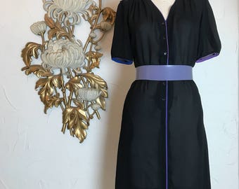 1980s dress chiffon dress black dress size large sheer dress puff sleeves dress 1970s dress townhouse dress 38 bust secretary dress