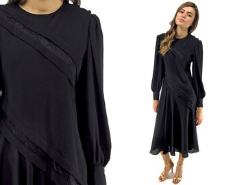 Vintage 80s Dress, Vintage Pierre Cardin, Party Dress, Midi Dress, Bishop Sleeves, Designer High-Fashion Δ size: xs / sm