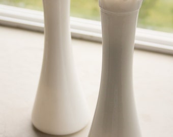 Fluted Top Milk Glass Vase, Medium, Pair