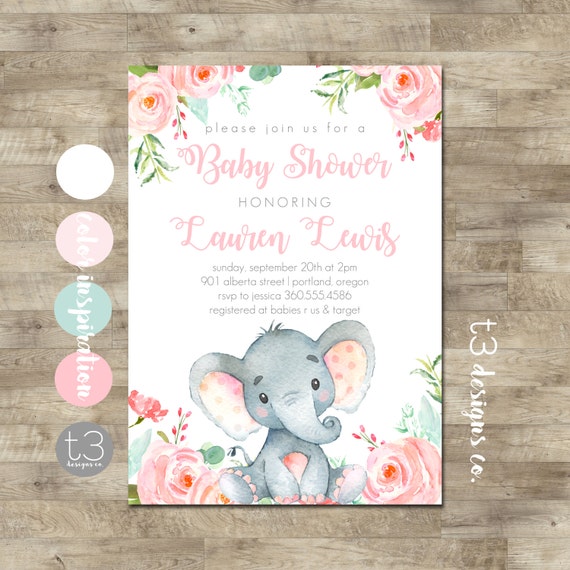 Baby Shower Invitations For Girls Elephants 6