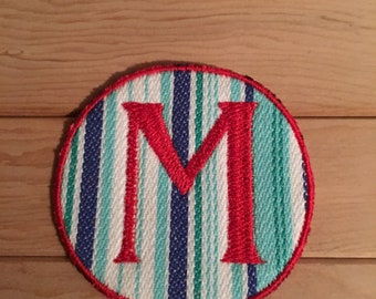 Stripe Iron-On Monogram, Embroidery Letter M