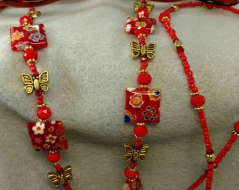 Kimono-inspired Reading Glasses or Eyeglasses Chain with Milifiore Beads