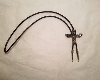 Vintage Southwestern Style Kachina Totem w/Faux Turquoise Silver Tone Bolo Tie